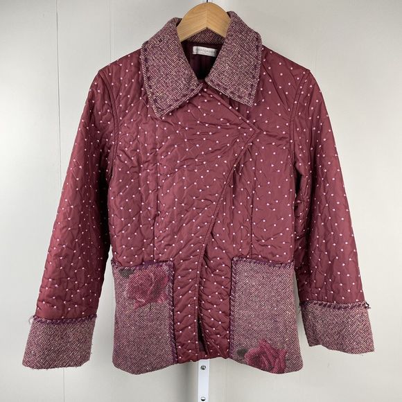 Pietro Grande Artsy Jacket Burgundy Red Patchwork Polka Dot Womens EU 44 - Picture 1 of 8